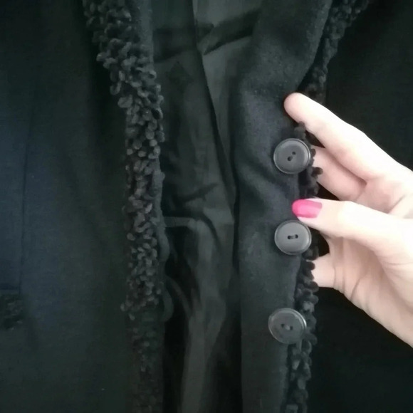 Vintage 80s Escada Black New Wool Longline Button Blazer w Fuzzy Trim GE 38 S/M - Picture 9 of 17